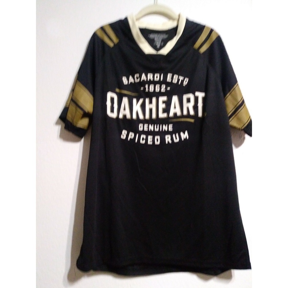 Bacardi Men's Black and‎ Gold Oakheart Spiced Rum Football Jersey Sports Medium